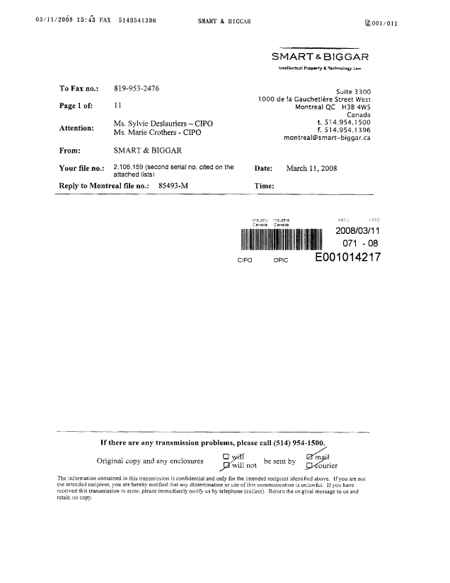Document de brevet canadien 2232966. Cession 20080311. Image 1 de 6