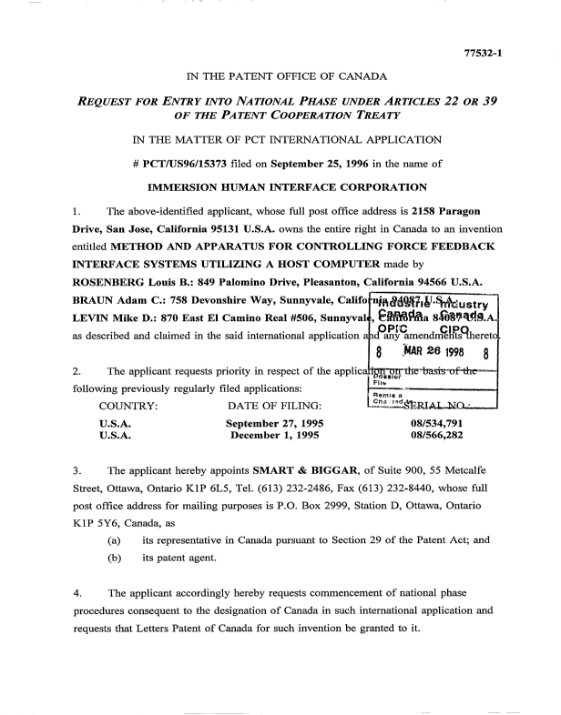Document de brevet canadien 2233136. Cession 19980326. Image 2 de 2