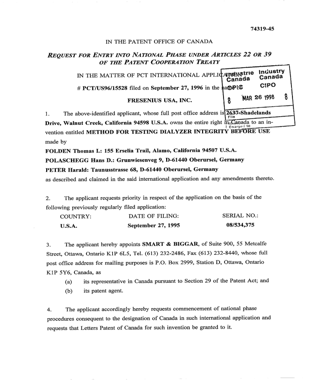 Document de brevet canadien 2233198. Cession 19971226. Image 2 de 2