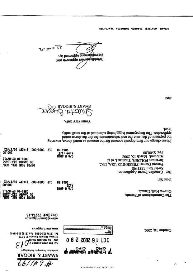 Document de brevet canadien 2233198. Poursuite-Amendment 20011216. Image 1 de 1