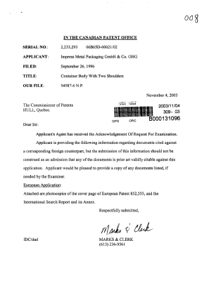 Document de brevet canadien 2233293. Poursuite-Amendment 20031104. Image 1 de 1