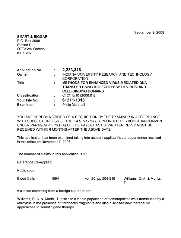 Document de brevet canadien 2233316. Poursuite-Amendment 20080909. Image 1 de 2