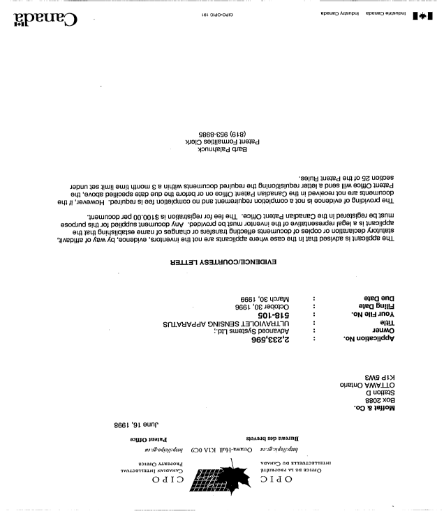 Canadian Patent Document 2233596. Correspondence 19980616. Image 1 of 1