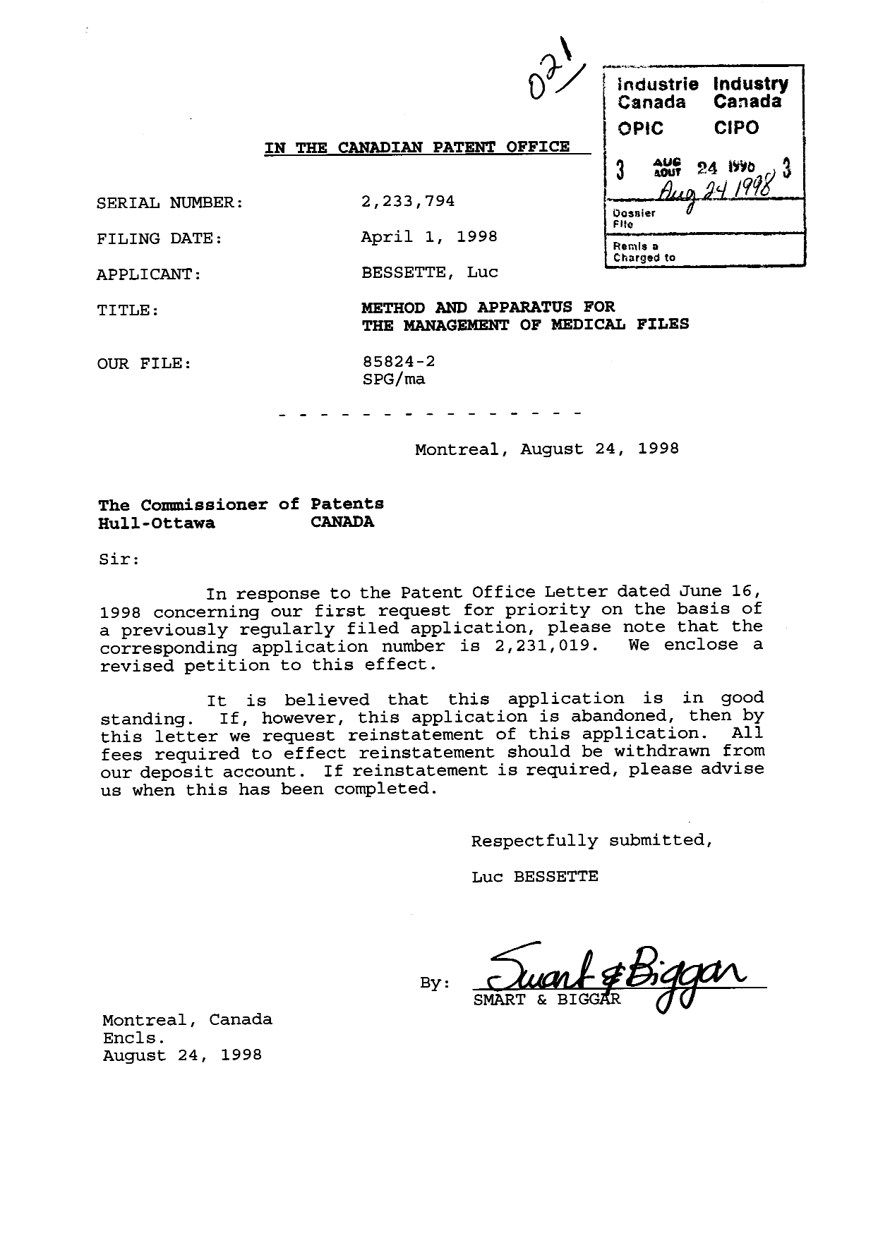 Canadian Patent Document 2233794. Correspondence 19971201. Image 3 of 5