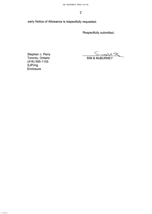 Document de brevet canadien 2233814. Poursuite-Amendment 20011101. Image 2 de 3