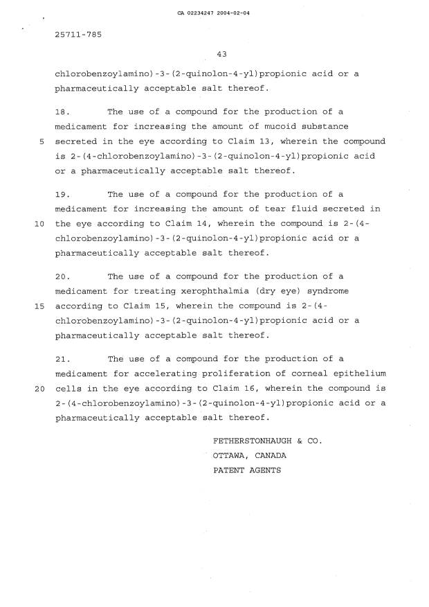 Document de brevet canadien 2234247. Poursuite-Amendment 20040204. Image 11 de 11