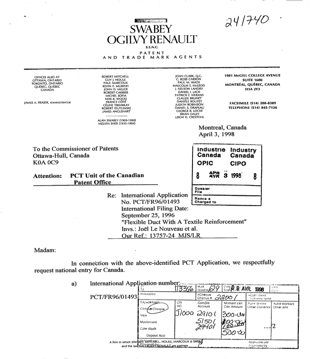 Document de brevet canadien 2234256. Cession 19980403. Image 1 de 7