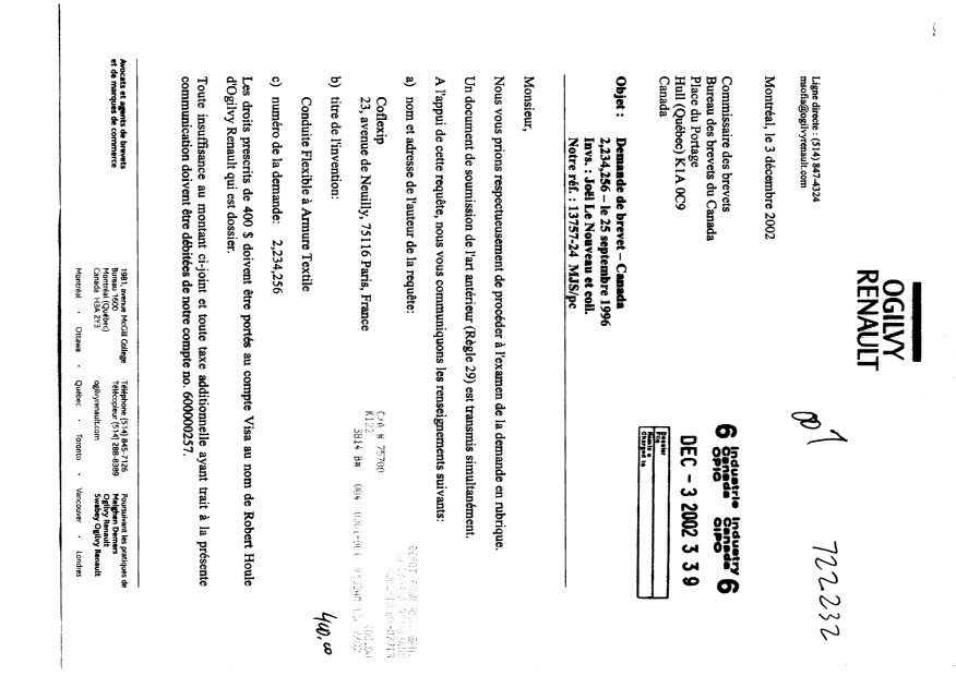 Canadian Patent Document 2234256. Prosecution-Amendment 20021203. Image 1 of 2