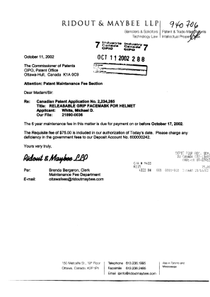 Document de brevet canadien 2234265. Taxes 20021011. Image 1 de 1
