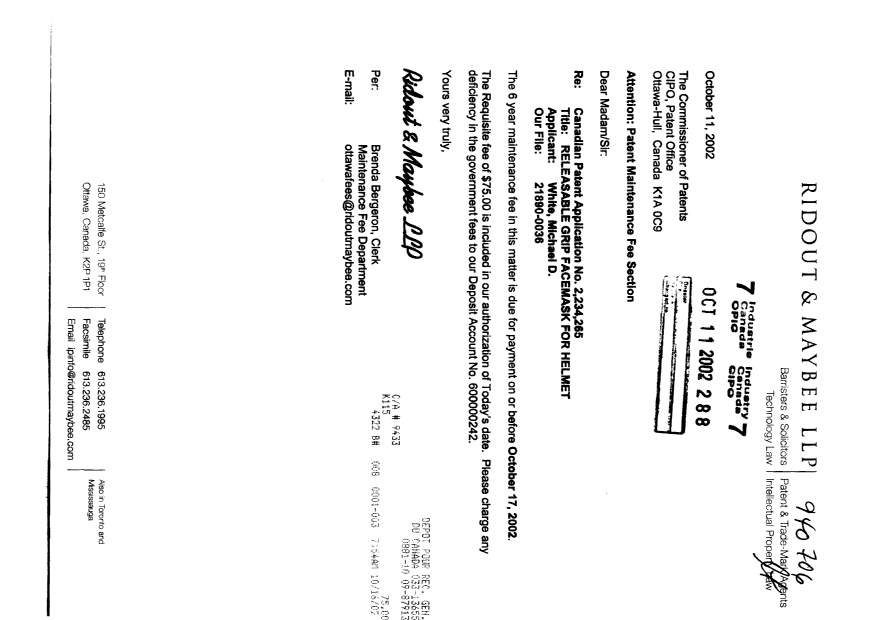 Document de brevet canadien 2234265. Taxes 20021011. Image 1 de 1