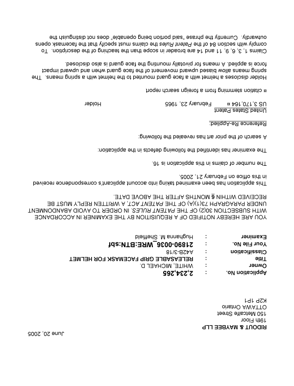 Canadian Patent Document 2234265. Prosecution-Amendment 20050620. Image 1 of 2
