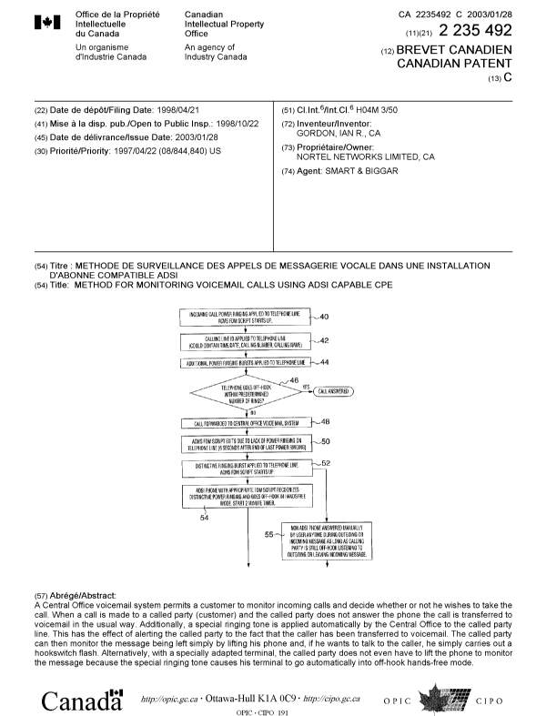 Document de brevet canadien 2235492. Page couverture 20030102. Image 1 de 1