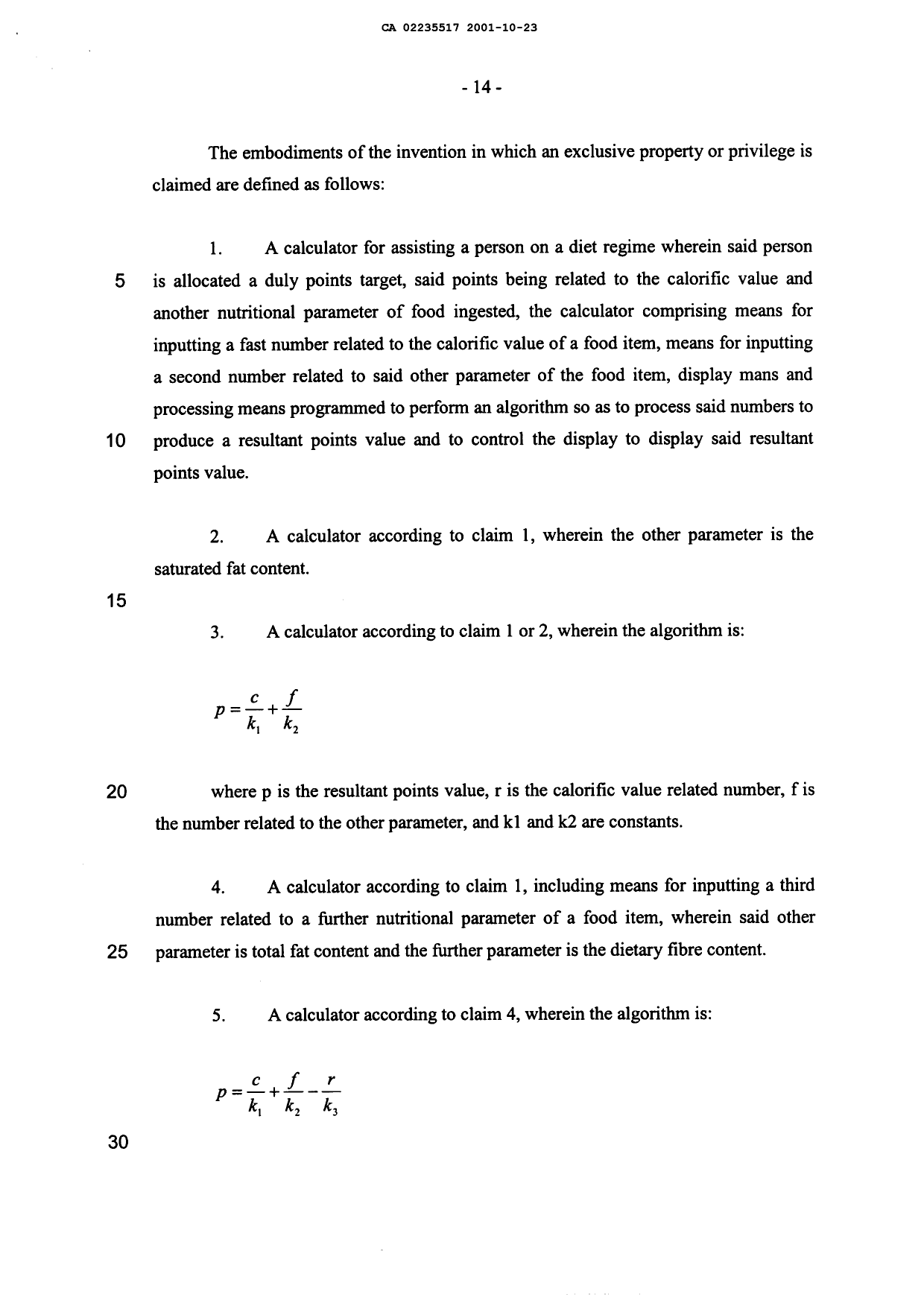 Document de brevet canadien 2235517. Revendications 20011023. Image 1 de 9
