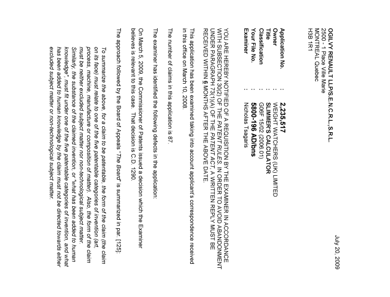 Document de brevet canadien 2235517. Poursuite-Amendment 20090720. Image 1 de 3