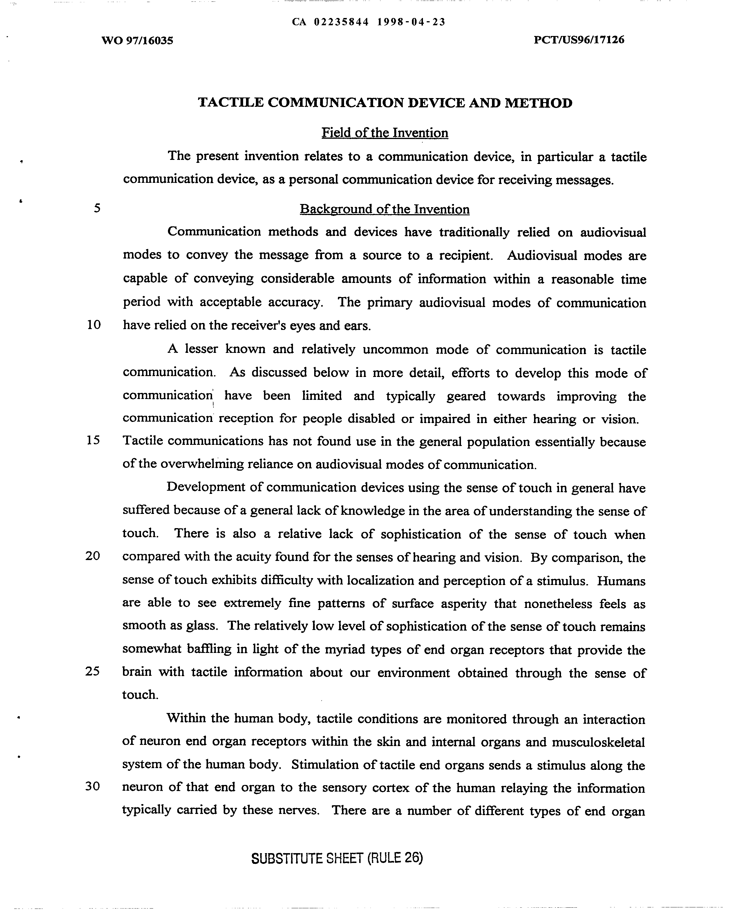 Canadian Patent Document 2235844. Description 19980423. Image 1 of 22