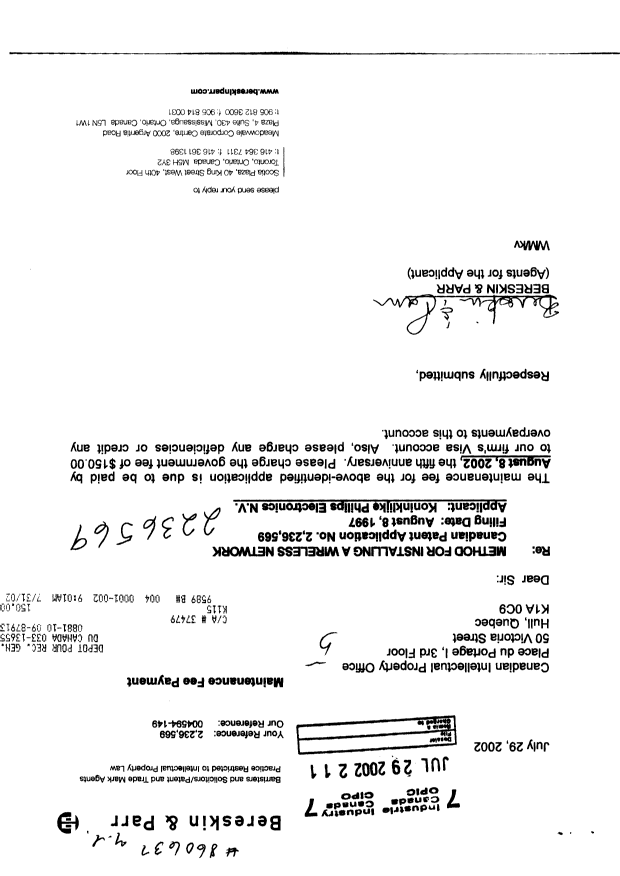 Canadian Patent Document 2236569. Fees 20020729. Image 1 of 1