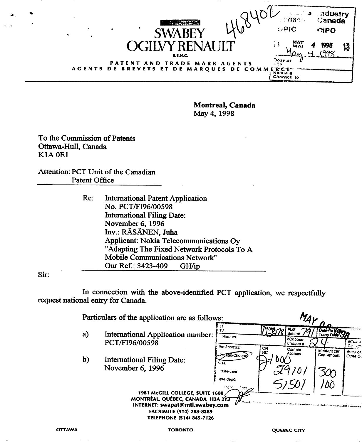Document de brevet canadien 2236681. Cession 19980504. Image 1 de 3