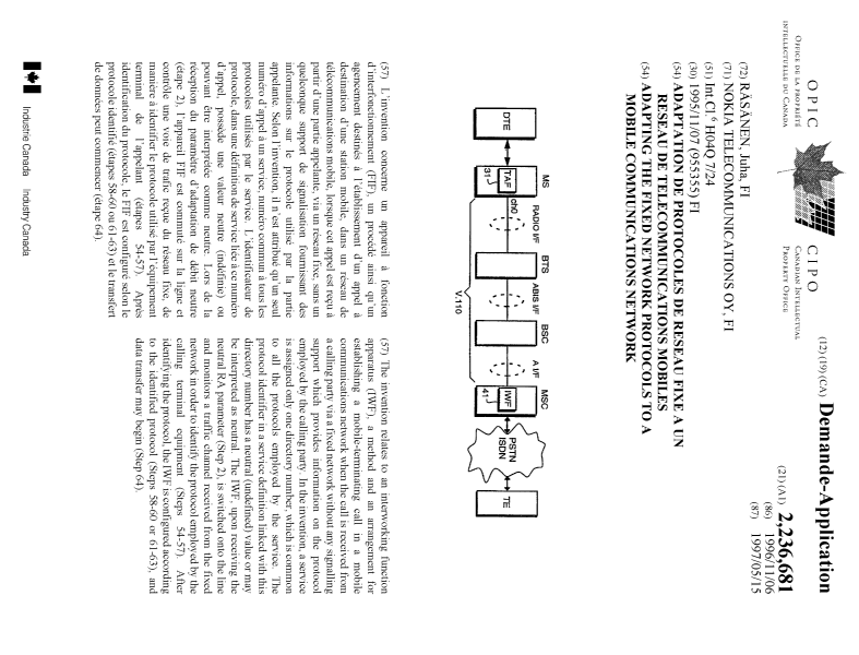 Document de brevet canadien 2236681. Page couverture 19980814. Image 1 de 1