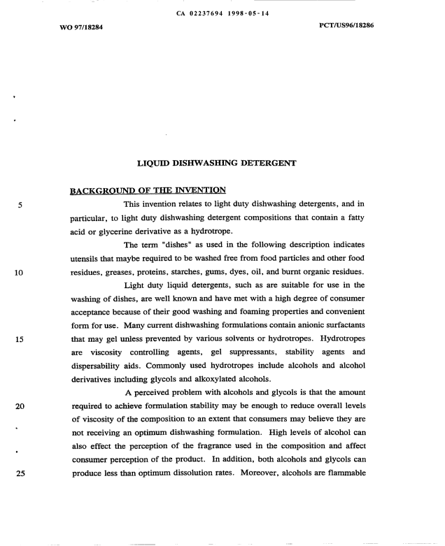 Canadian Patent Document 2237694. Description 19980514. Image 1 of 16