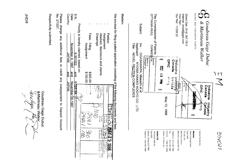 Document de brevet canadien 2237699. Cession 19980513. Image 1 de 4