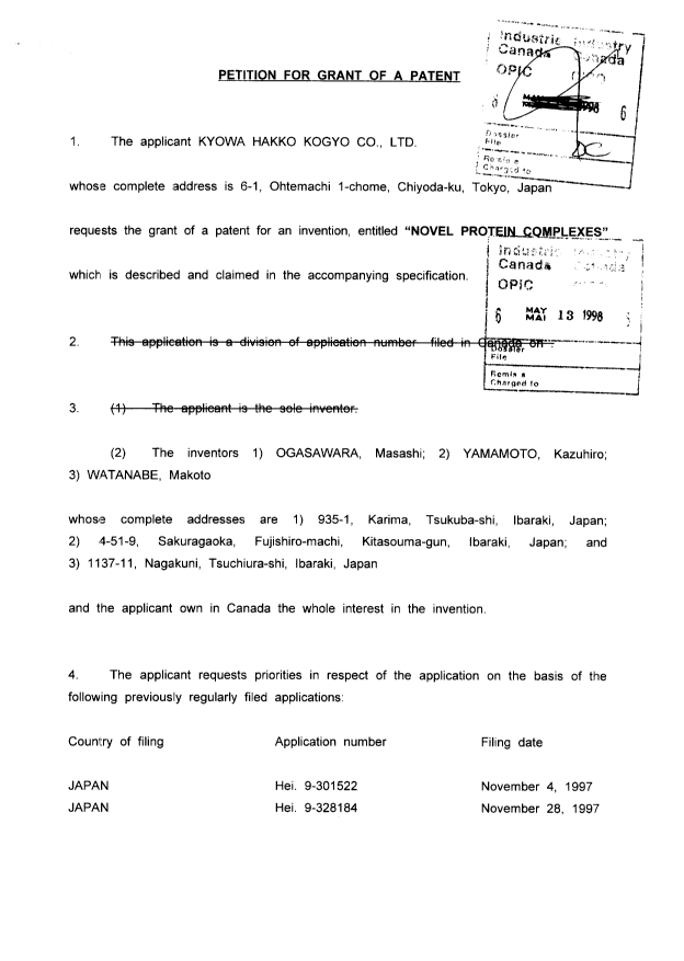Document de brevet canadien 2237699. Cession 19980513. Image 2 de 4