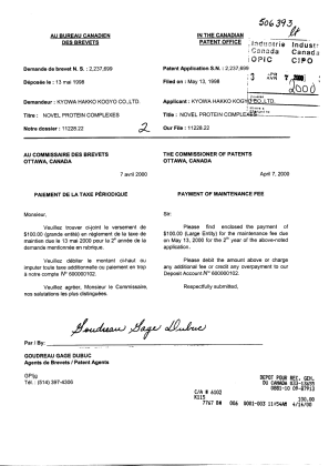 Document de brevet canadien 2237699. Taxes 20000407. Image 1 de 1