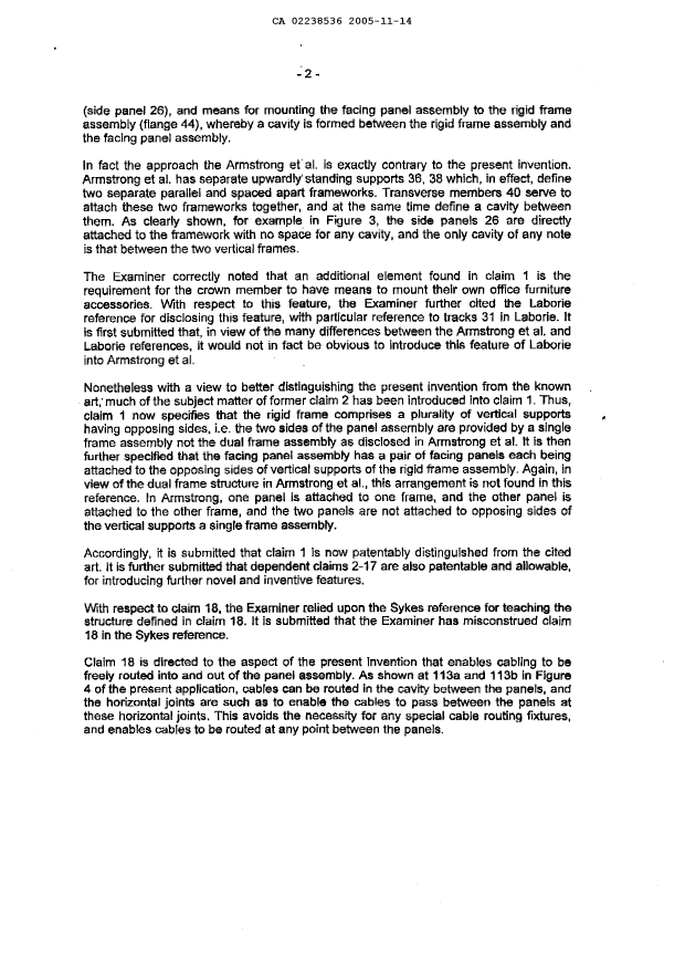 Document de brevet canadien 2238536. Poursuite-Amendment 20051114. Image 2 de 7