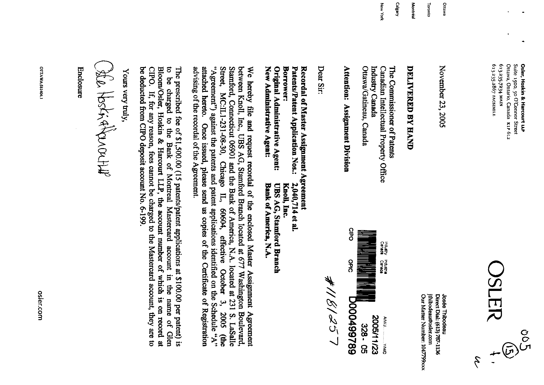 Canadian Patent Document 2238536. Assignment 20051123. Image 1 of 8