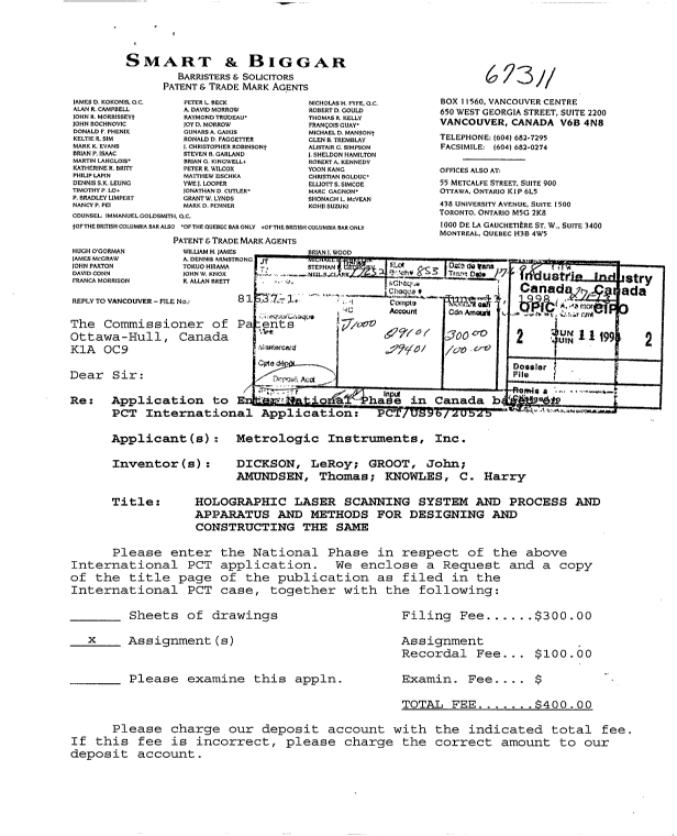 Document de brevet canadien 2240377. Cession 19980611. Image 1 de 7