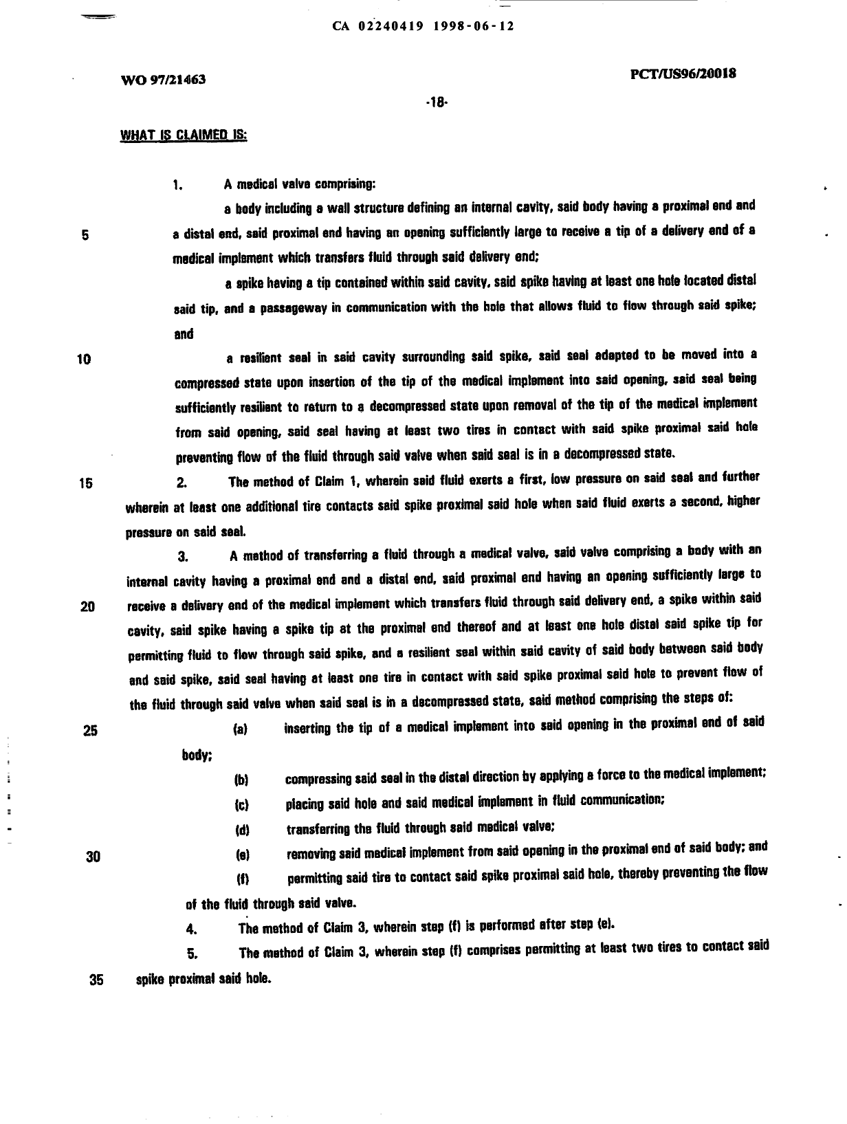 Document de brevet canadien 2240419. Revendications 19980612. Image 1 de 2