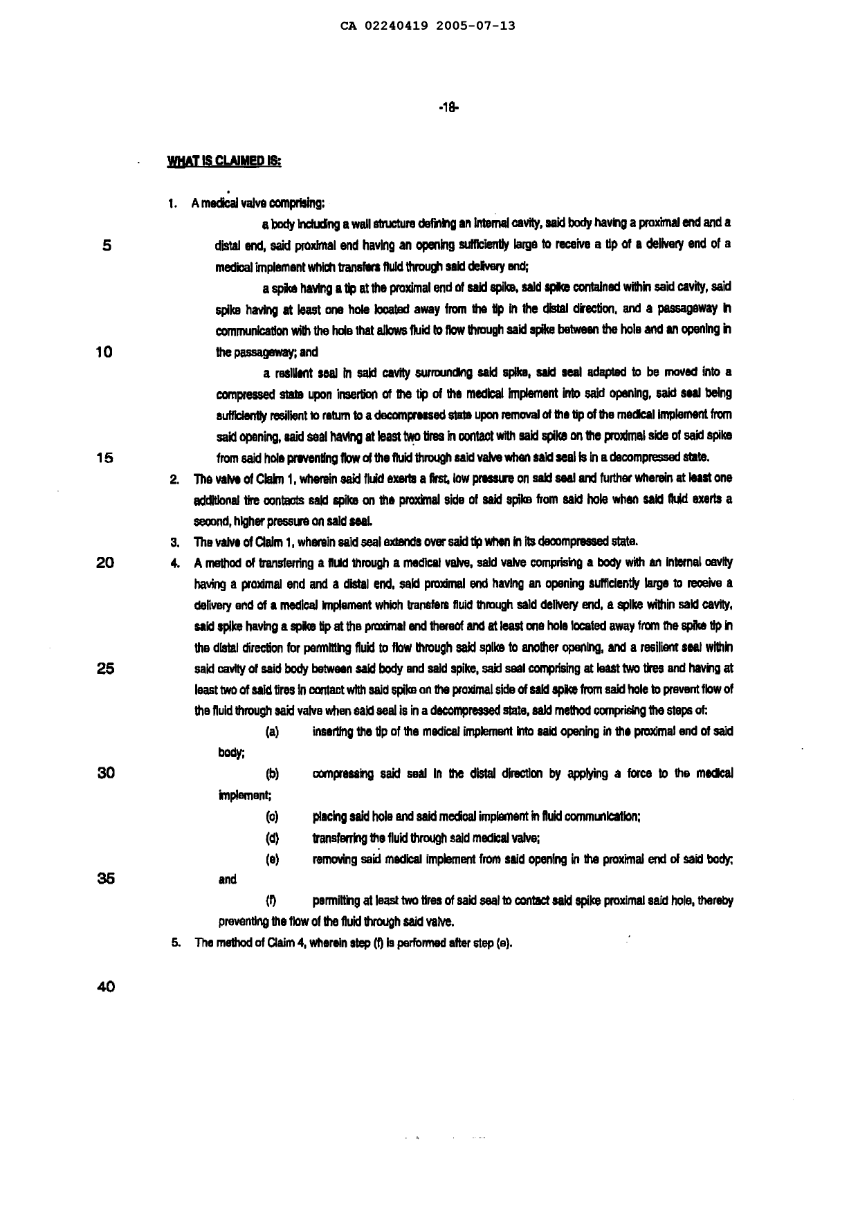 Document de brevet canadien 2240419. Revendications 20050713. Image 1 de 3
