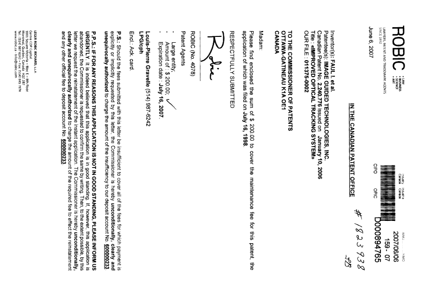 Document de brevet canadien 2240776. Taxes 20061206. Image 1 de 1