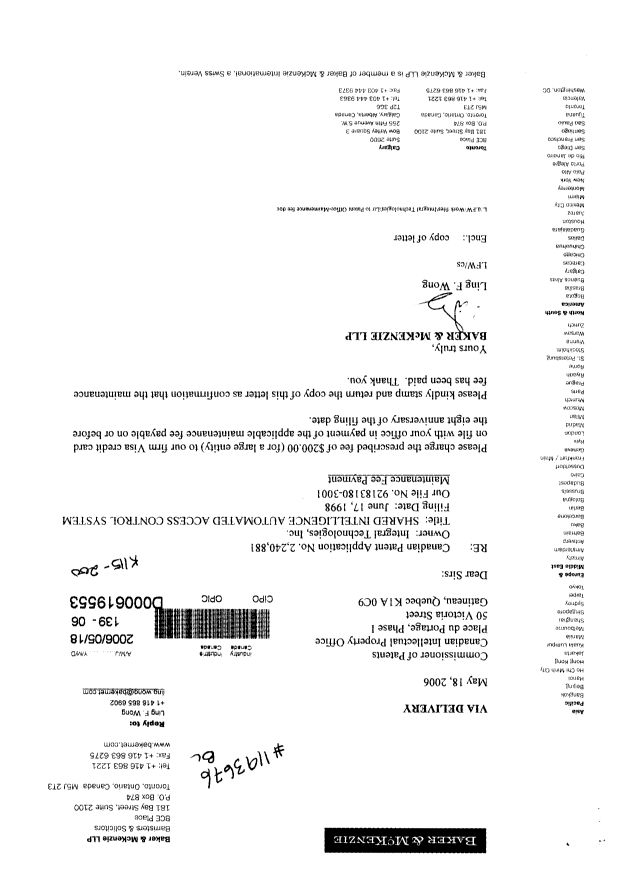 Canadian Patent Document 2240881. Fees 20060518. Image 1 of 1