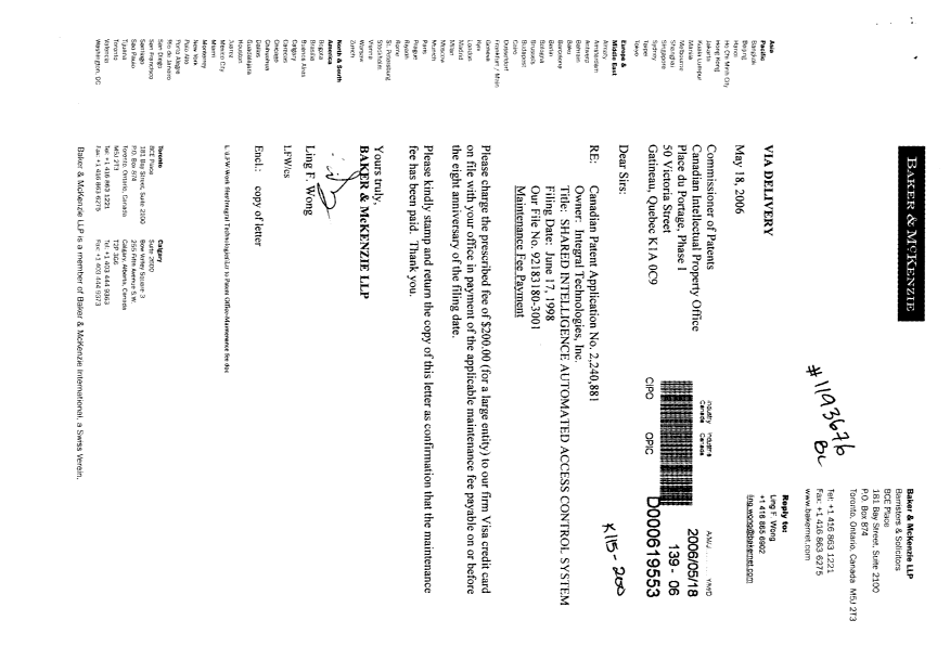Document de brevet canadien 2240881. Taxes 20060518. Image 1 de 1