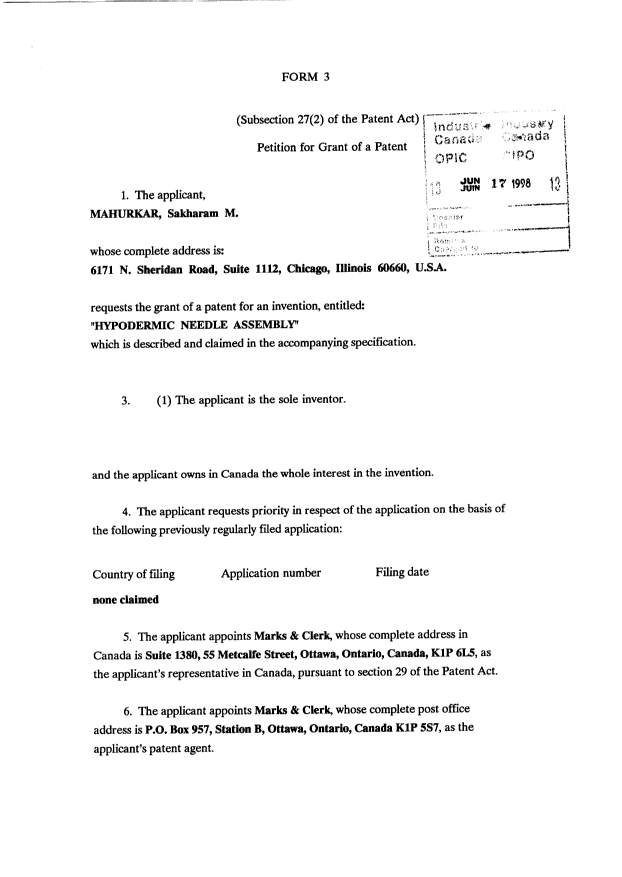 Document de brevet canadien 2240920. Cession 19980617. Image 2 de 3