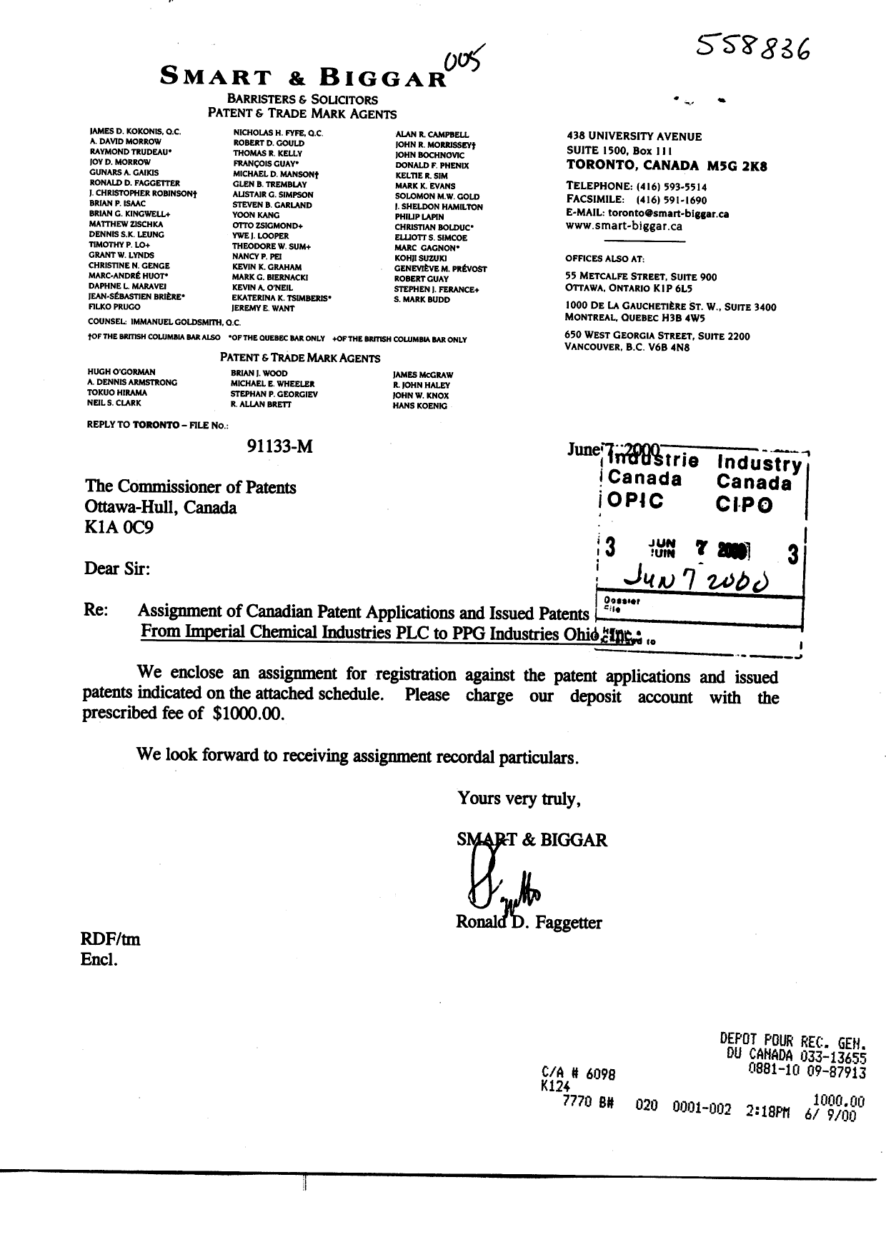 Document de brevet canadien 2240982. Cession 20000607. Image 1 de 7