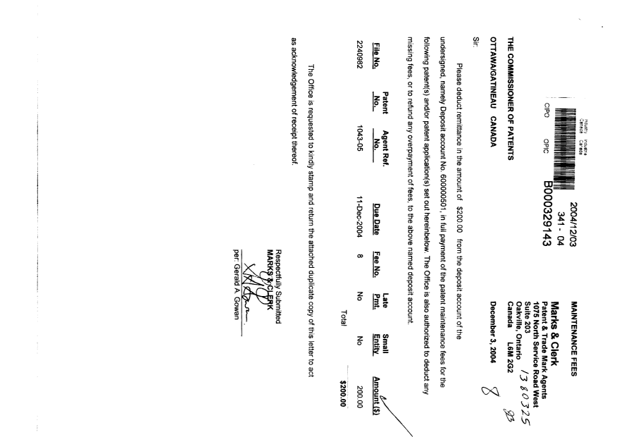 Canadian Patent Document 2240982. Fees 20041203. Image 1 of 1
