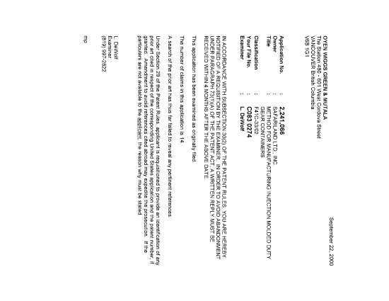 Document de brevet canadien 2241066. Poursuite-Amendment 20000922. Image 1 de 1