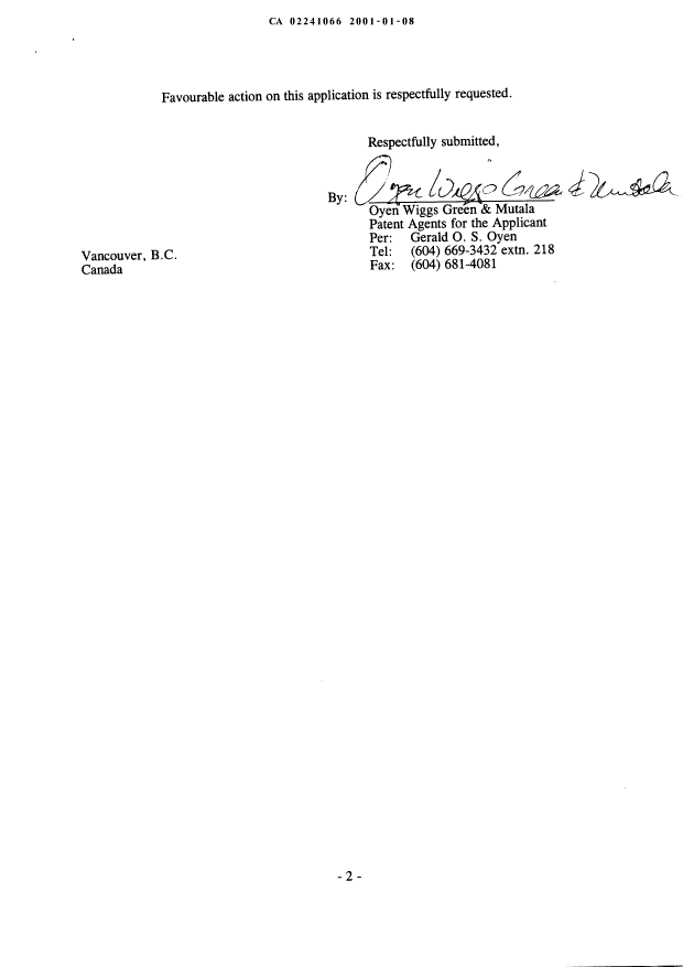 Document de brevet canadien 2241066. Poursuite-Amendment 20010108. Image 2 de 7