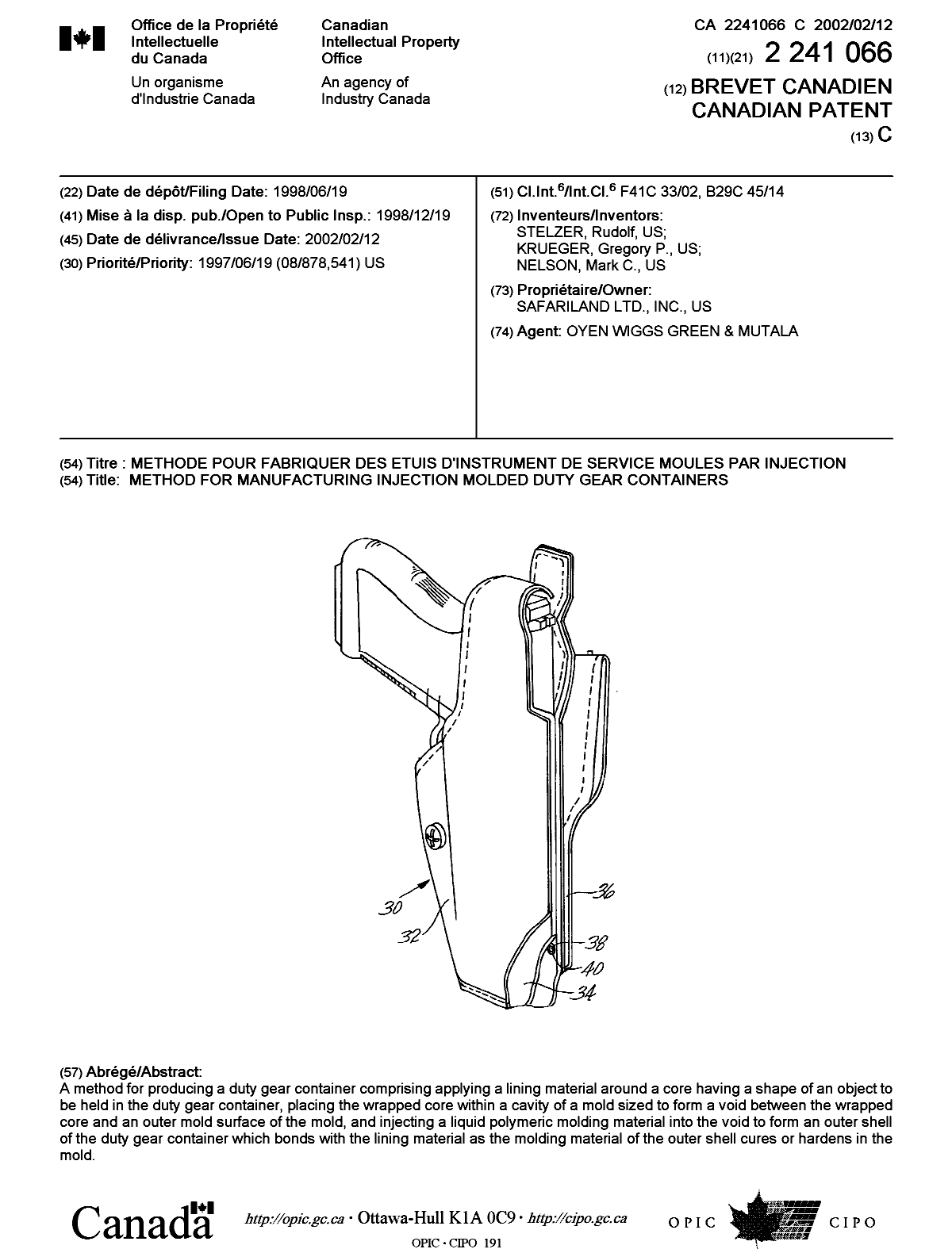 Document de brevet canadien 2241066. Page couverture 20020110. Image 1 de 1