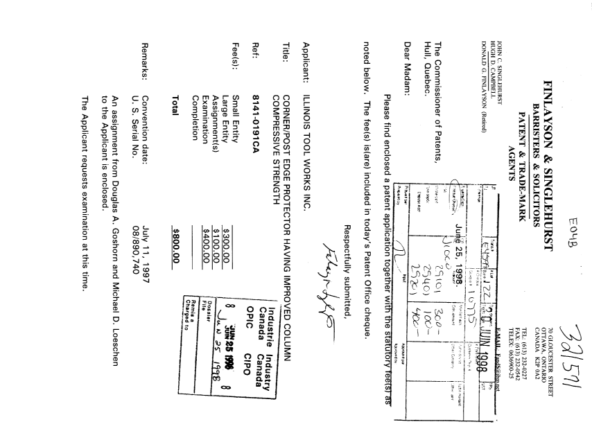 Document de brevet canadien 2241733. Cession 19980625. Image 1 de 7