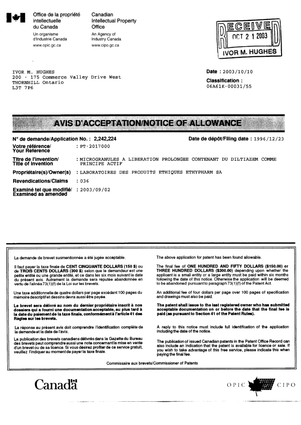 Document de brevet canadien 2242224. Correspondance 20021222. Image 2 de 2