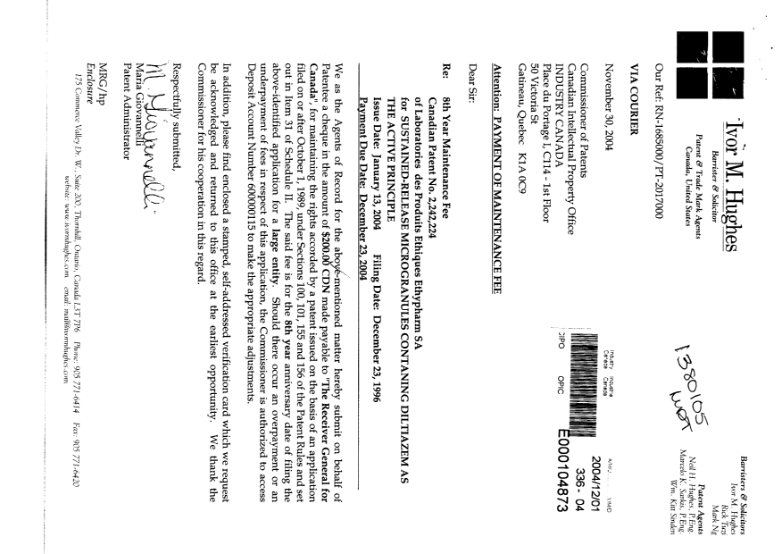 Document de brevet canadien 2242224. Taxes 20031201. Image 1 de 1