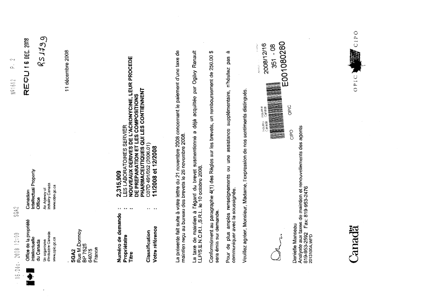 Canadian Patent Document 2242224. Correspondence 20071216. Image 2 of 3