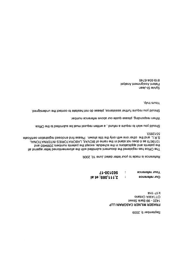Document de brevet canadien 2242224. Correspondance 20090909. Image 1 de 11