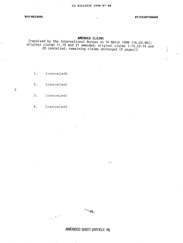 Document de brevet canadien 2242535. Revendications 19980708. Image 1 de 5
