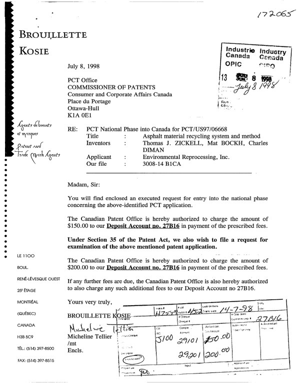 Document de brevet canadien 2242535. Cession 19980708. Image 1 de 3