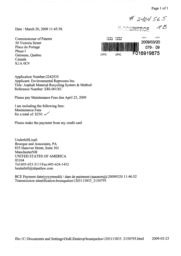 Document de brevet canadien 2242535. Taxes 20090320. Image 1 de 1