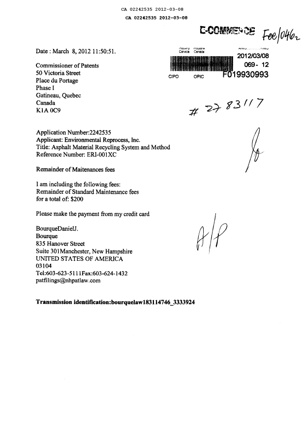 Document de brevet canadien 2242535. Taxes 20120308. Image 1 de 2