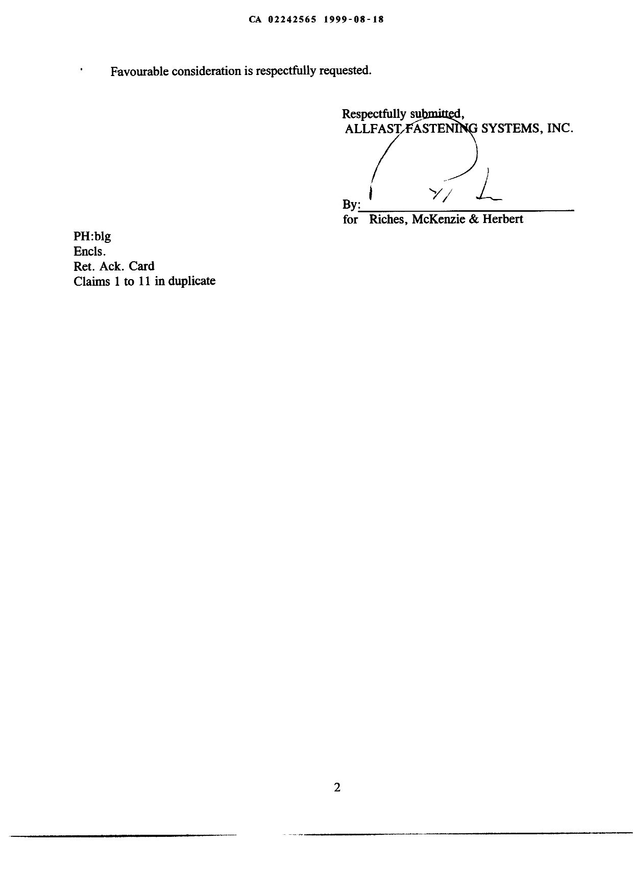 Canadian Patent Document 2242565. Prosecution-Amendment 19990818. Image 2 of 10